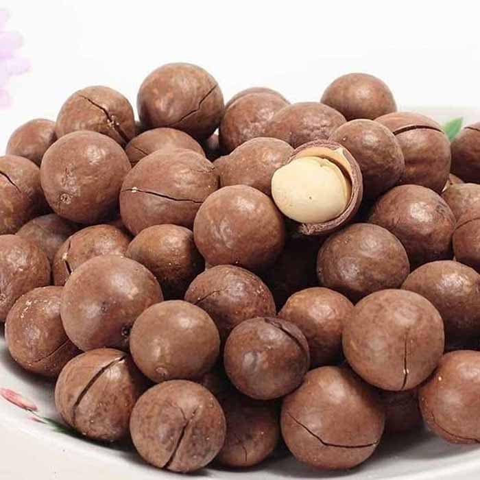 Hạt mắc ca nguyên vỏ và phần nhân màu kem